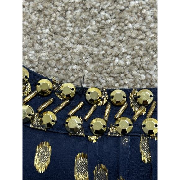 Lilly Pulitzer Women’s 4 Navy Crinkle Clip Silk Jacquard Dress Navy Gold  - Picture 9 of 11